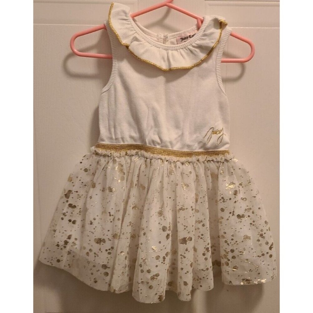 Juicy Couture Baby Girl Sleeveless Tulle Tutu Dress White Gold Splatter 24‎ Mos